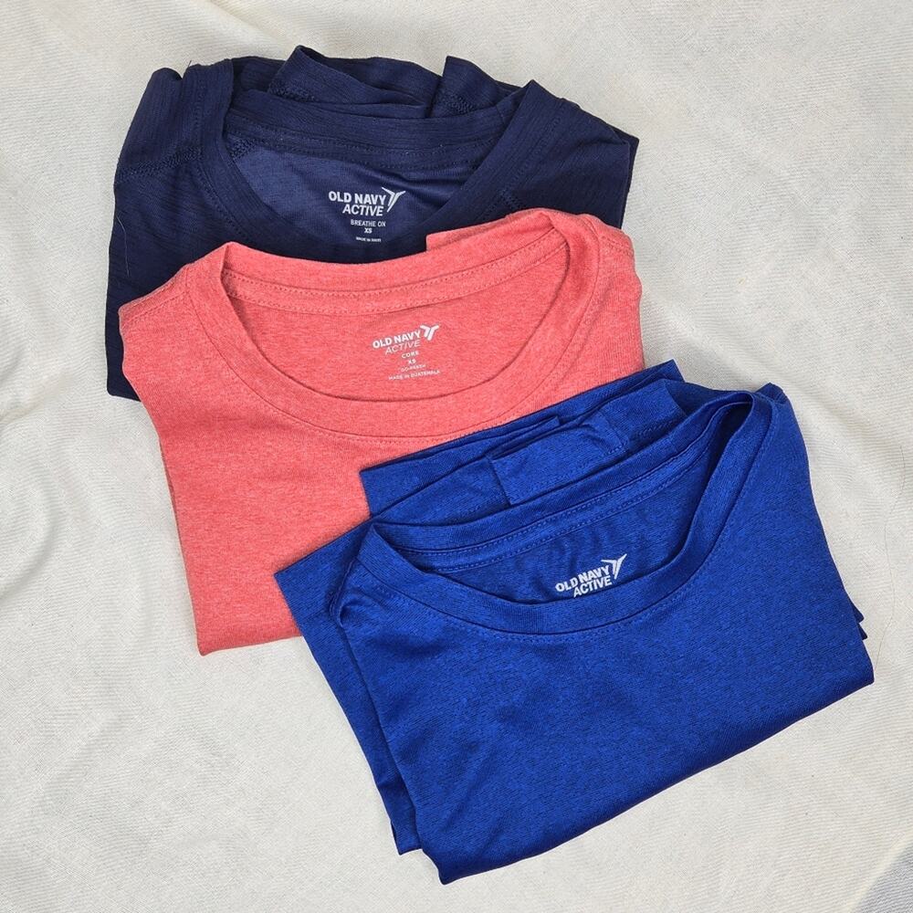 BUNDLE Old Navy Active T-Shirts - Set of 3 Navy, Muted Red, and Royal Blue XS